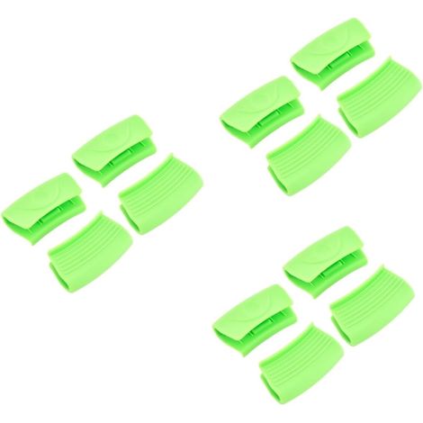 12 pièces de couvre-anses en silicone résistant à la chaleur, set anti-brûlures pour ustensiles de cuisine, vert. (1/5)