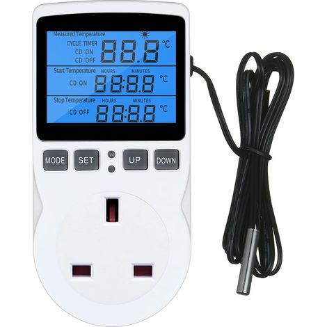 Termostato a spina, termostato per terrario con display LCD e sonda, regolatore digitale di temperatura per riscaldamento e raffreddamento di serre e rettili. (1/5)