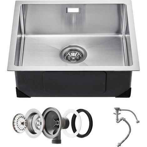 Acier Inox 304 Insonorisé Évier de Cuisine Sous Plan 50 cm Cuve Simple Drainage Fluide pour Buanderie et Camping-Car (1/5)
