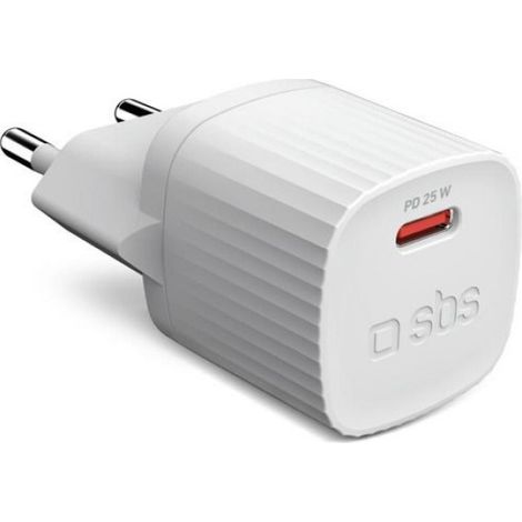 Chargeur pour téléphone mobile Sbs secteur plastique recyclé GaN PD 25 W USB C Blanc