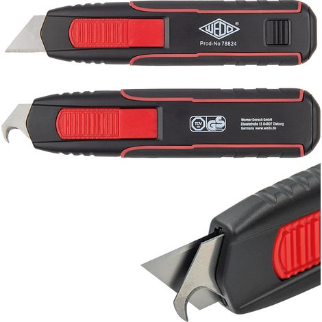 WEDO CUTTER SECURITÉ DOUBLE SIDE - COUTEAU INTERCHANGEABLE AVEC LAME TRAPÉZOÏDALE ET LAME À CROCHET, TESTEUR TÜV & GS, COUTEAU D