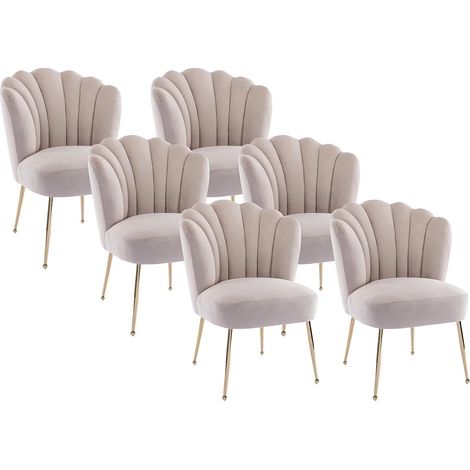 Lot de 6 chaises en velours et acier doré - Beige - RUTY (1/5)
