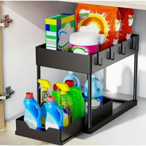 Set mit 1 zweistöckigem Spülbeckenunterschrank mit herausnehmbaren Schubladen, Küchenunterschrank-Organizer (1/4)