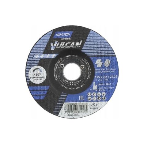 Disque à tronçonner pour métaux, acier inoxydable, Norton Vulcan 125x3,2