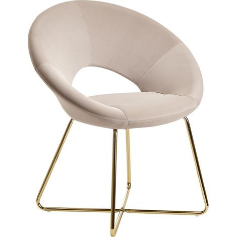 Chaise repas 57x60x83 cm en velours beige et métal doré (1/5)