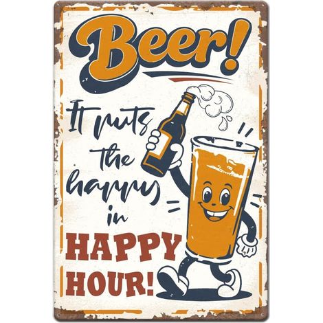 Plaque Metal Vintage pour Bière C'est Là Que Réside Le Bonheur Dans Moment De Détente Plaque Metal Decorative Prépercée Pour Garage Antre Masculin Patio Affiche Vintage Bière Drôle (1/5)