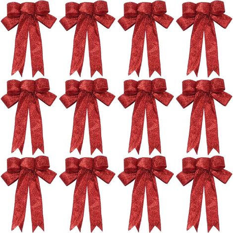 Weihnachtsglitzerschleifen, 12 Stück rote Weihnachtsschleifen aus Schleifenband, Christus