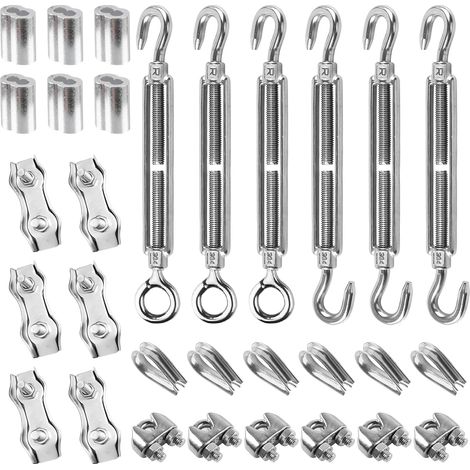 30 Pcs M4 3mm Stainless Steel U-Shape Duplex Wire Rope Clips and Aluminum Wire Rope Ties for Tightening Tensioned Ropes (1/5)