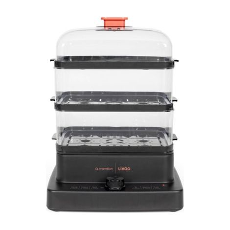 Cuiseur vapeur 12L avec 3 paniers emboîtables – Minuteur 60 min avec arrêt automatique – Accès à 20 recettes exclusives Livoo x Marmiton (1/3)