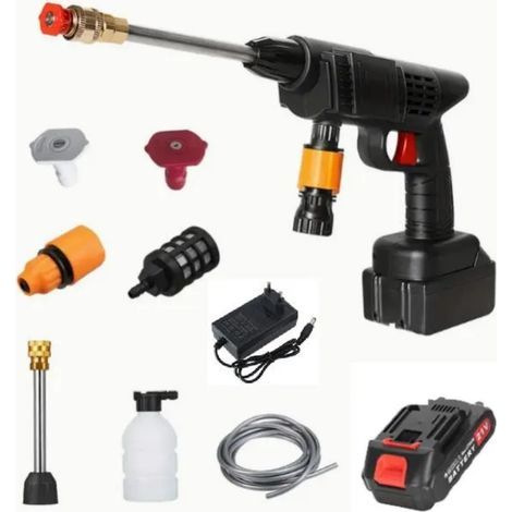 Hochdruckreiniger 6-in-1 kabellos, 21V Waschpistole - 700W - 2000mAh - Mit 2000mAh Akku - 3 Düsen