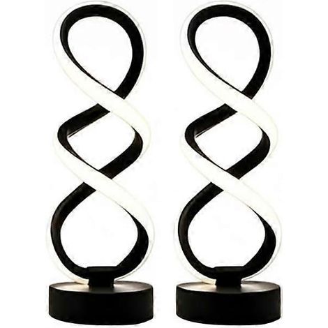 Lampe de table salon/bureau/chevet 1 pièce, blanche/noire, design minimaliste, intensité variable 3 niveaux, USB, forme spirale 8 (1/3)