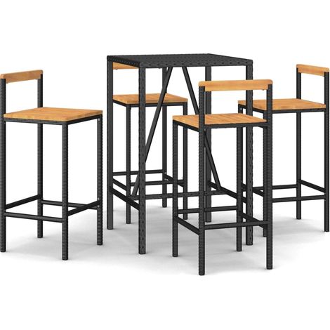Maison Exclusive - Set Bar Giardino 5 pz Nero Polyrattan e Legno Massello Acacia (1/5)