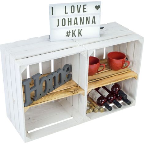 2er set Obskistenregal WEIß "Johanna"  mit Mittelbrett geflammt -QUER (1/4)