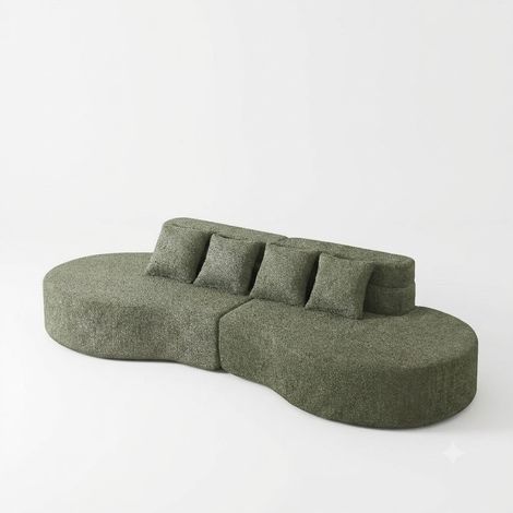 ELVMI Sofá modular de 2 plazas de espuma con respaldo escalonado y cojines, diseño curvo, de chenilla, verde (1/4)