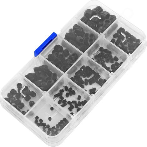 Ej.Life 240PCS Sechskant-Madenschraube, schwarze Türknaufschrauben, Cup-Point-Schrauben aus legiertem Stahl Sortiment mit Aufbewahrungsbox (1/4)