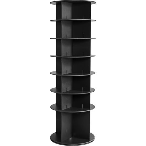 Mophorn Schuhregal für 28 Paar Schuhe (7 Ebenen), 360° drehbares Design, kompakte Schuhaufbewahrung, ideal für Schlafzimmer, Wohnzimmer und Eingangsbereich, Schwarz, Maße: 598 x 598 x 1805 mm (1/5)