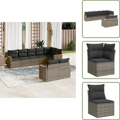8-tlg. Garten-Sofagarnitur mit Kissen Grau Poly Rattan - Gartenmöbel - Outdoor-Möbel - Rattanmöbel - Lounge Set - Gartengartenset (1/5)