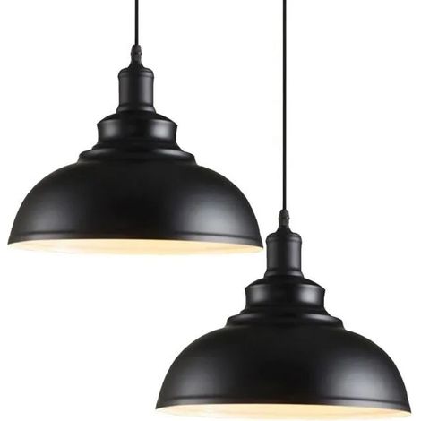 Lot de 2 Suspension Luminaire Industrielle, 27 cm pour ampoules E27, Plafonnier Rétro en Noir Classique avec Câble Réglable (1/4)