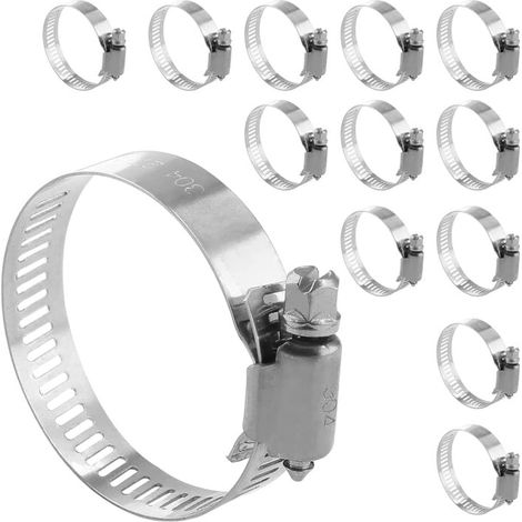 Confezione da 12 fascette stringitubo regolabili in acciaio inossidabile da 1-1/8 a 2 pollici (27-51 mm) per tubi del carburante, adatte per applicazioni automobilistiche e per impianti di tubazioni. (1/5)