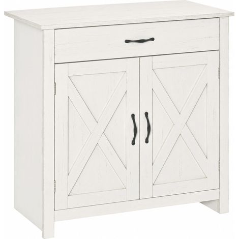 Buffet de salon, style moderne, 2 portes coulissantes de style grange et étagère réglable, 80 x 39,7 x 80 cm, blanc (1/5)