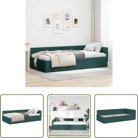Cadre de lit - Cadre de lit d'angle Vert foncé 90 cm x 190 cm tissu (1/5)
