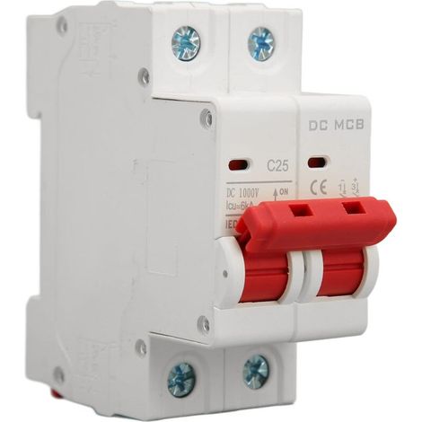 2P DC Disjoncteur Miniature, capacité de Rupture DC1000V 6000A Mini Disjoncteur à Montage sur Rail DIN pour Système Solaire PV (1/5)