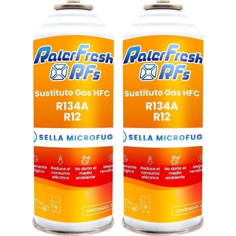 2 Botellas Gas Refrigerante Ralerfresh RFs Compacto para aire acondicionado de coche o nevera, sustituto del gas R12 y R134A (1/5)
