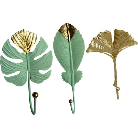 Crochets muraux décoratifs, lot de 3, en fer forgé forme feuille, légers pour suspendre serviettes (1/5)