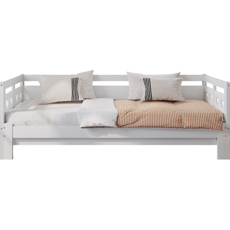 Ausziehbett 90 x 190 cm, Einzelbett mit 2 Liegeflächen, ausziehbar, ohne Matratze, aus Holz, Weiß (1/5)