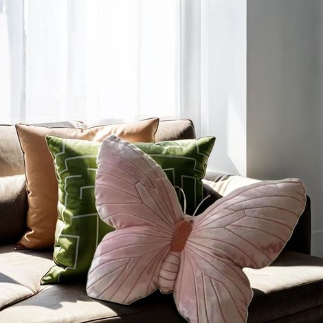 Coussin papillon, coussin en velours pailleté rose en forme de papillon, coussin décoratif animal brillant de printemps pour canapé, salon et lit (4032cm) (1/3)
