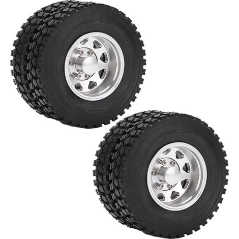 Jantes de moyeu de roue arrière en alliage métallique, largeur 22mm, pneus en caoutchouc arrière pour remorque RC Tamiya 1/14, argent (1/5)