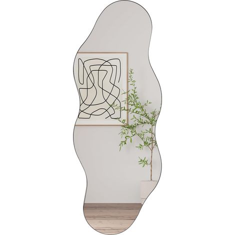 Miroir asymétrique pour tout le corps, 160 x 60 cm, grand miroir mural irrégulier avec panneau arrière en MDF, miroir décoratif pour mur, salon, salle de bain, couloir (1/5)