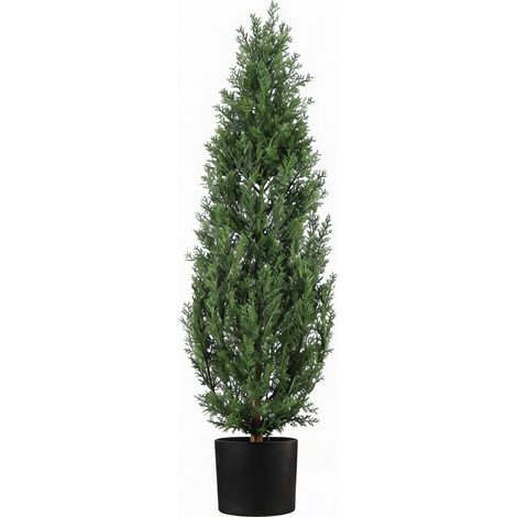 Lot de 2 arbres topiaires artificiels réalistes – Cyprès en pot, feuillage persistant – protection UV, entretien facile – Jardin, porche, entrée – 6ftH (1/5)