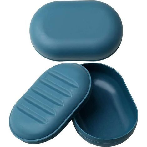 Jabonera de viaje de 2 piezas, recipiente de plástico azul marino para jabón de ducha, jabonera con tapa para baño de viaje. (1/5)