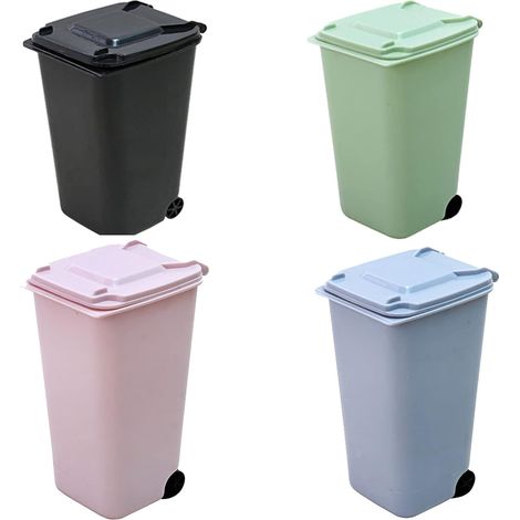 4 PCS Portable Desktop Storage Table Trash Can Mini Storage Table Pen Container Plastic Mini Container Trash Can Tabletop Air Leak Proof With Lid Bin For Pens, Rubbish Etc (1/5)