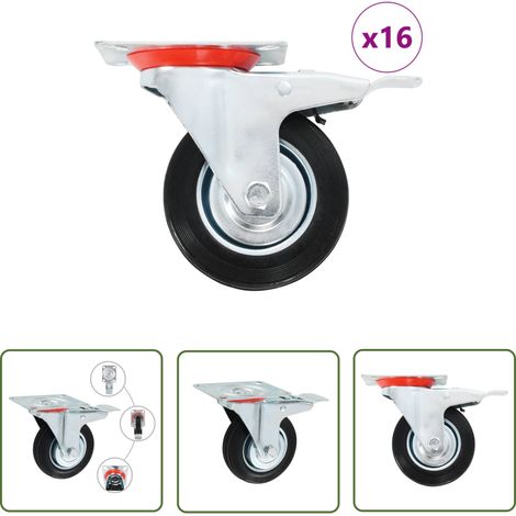 The Living Store 16 pcs Roulettes pivotantes 100 mm - Roulettes Pivotantes - Roulettes De Chariot - Roues Mobiles - Accessoires Meuble - Fixation Meuble (1/5)