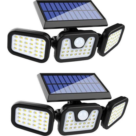 Lampe Solaire Extérieur,(pack de 2) 74 LED, étanche IP65, éclairage grand angle 360 ​​°, lumière solaire avec détecteur de mouvement, pour jardin, entrée