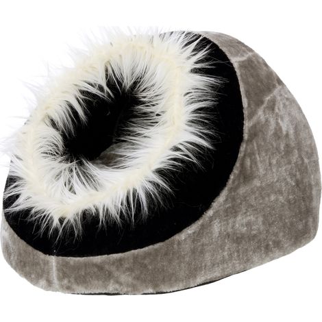 Panier grotte pour chat Pasha gris et noir (1/2)