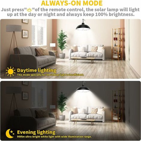 Lampe Solaire Exterieur, 78 LED 4 Mode Lampe Solaire avec Capteur de Mouvement, TéLéCommande, 360° Panneau Solaire Réglable, 3 Luminosité, IP65 étanche Lustre Solaire pour Jardin, Camping (1/4)