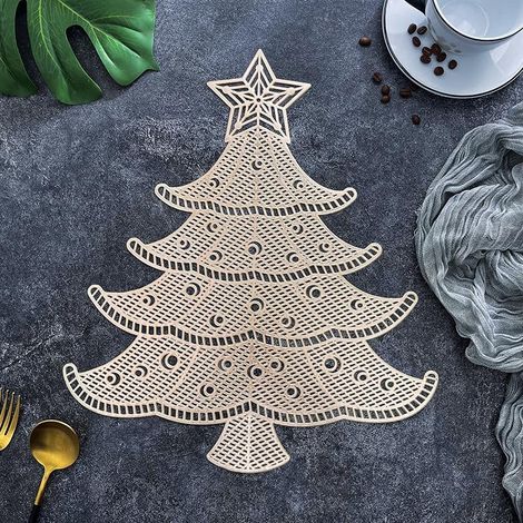 Manteles individuales navideños, juego de 4 piezas, antideslizantes, perfectos para bodas, fiestas y decoraciones (dorados). (1/5)