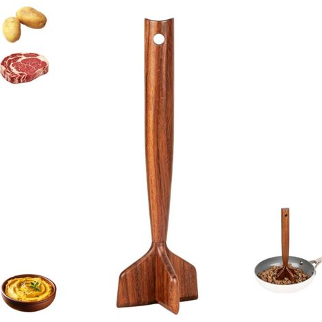 Picadora de carne robusta y antiadherente de madera para hamburguesas, ternera y salchichas (madera natural). (1/5)