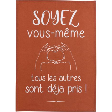 Torchon de Cuisine 100% Coton Imprimé Citation Be Yourself Motif Red Tree 50 x 70 cm - PANGIVO