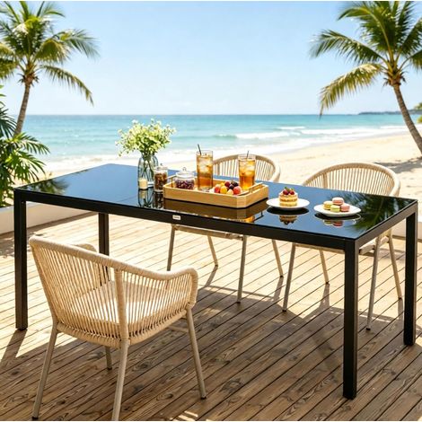Table de jardin 180 x 80 x 72 cm en aluminium et verre trempé noir HAVRYA (1/5)