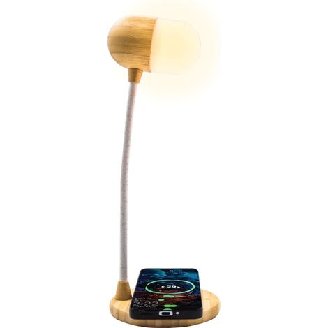 Explore Scientific, BLC2001, Lampada LED, Bamboo, Ricarica Smartphone, Autoparlante, Regolabile
