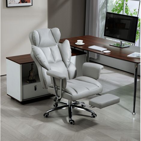 Chaise bureau 74x65x120-128 cm en mousse gris clair, inclinable, repose-pieds, pour bureau – MEUBLIV (1/5)