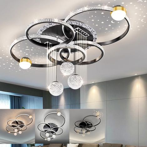 AUTRUCKER Plafonnier noir, spot de salon, lustre à intensité variable, 220V/LED. Convient aux pièces à vivre d'une surface d'éclairage de 25à35m². 110x70x50cm (1/5)