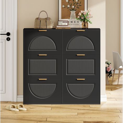 REDOM - Zapatero 118x25x115 cm, 6 abatibles, almacenamiento flexible, MDF y tablero de partículas,negro (1/5)