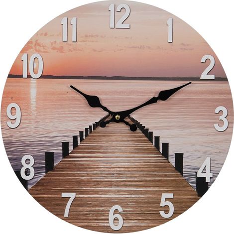 Horloge murale ronde de 34 cm en MDF style rural coloris marron et rose pour intérieur - PANGIVO (1/2)