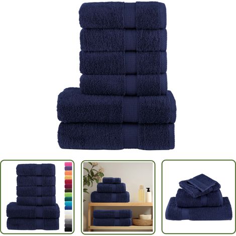 The Living Store 6 tlg. Premium-Handtuch-Set SOLUND Marineblau 600 g/m² - Baumwolle - Handtücher - Badetücher - Duschtücher - Marineblau (1/5)