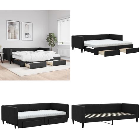 Tagesbett Ausziehbar mit Schubladen Schwarz 90x200 cm Stoff - Schlafsofa - Doppelbett (1/5)